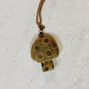 Vintage Mushroom Shaped Petoskey Stone Pendant Necklace